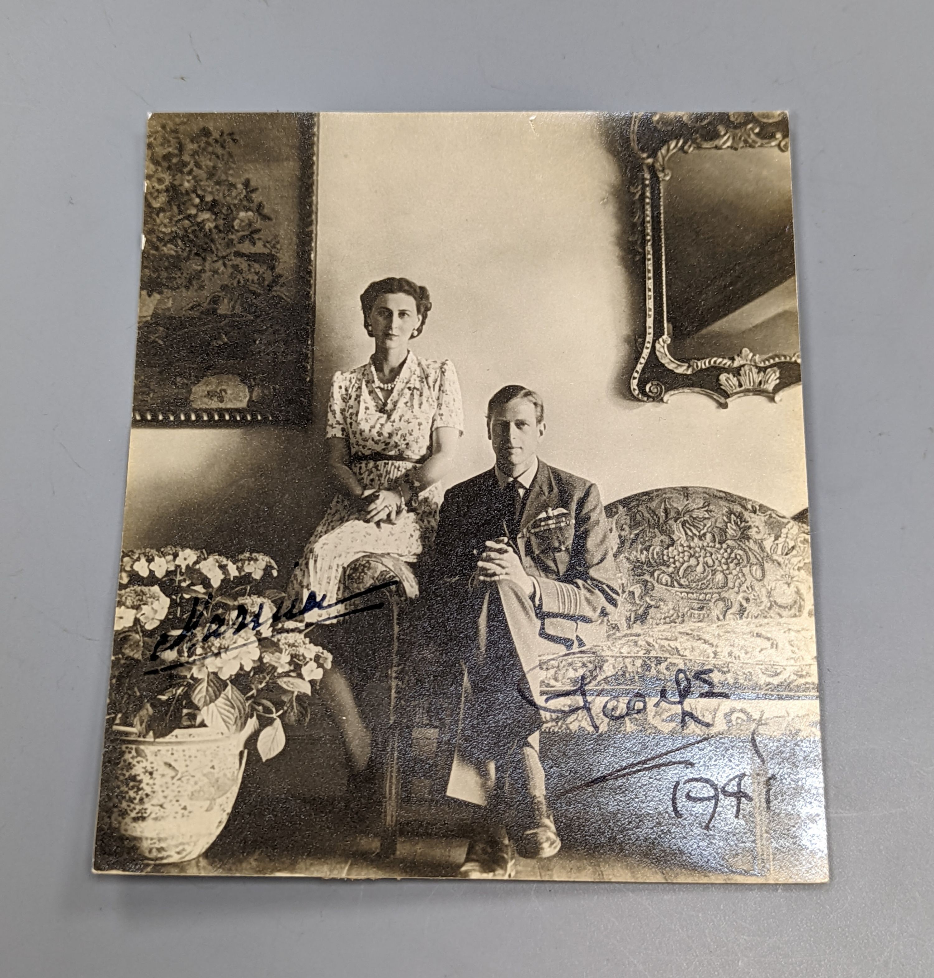 Duke and Duchess of Kent signed Cecil Beaton photo, dated 1941 and inscribed verso, approximately 13 x 11 cm